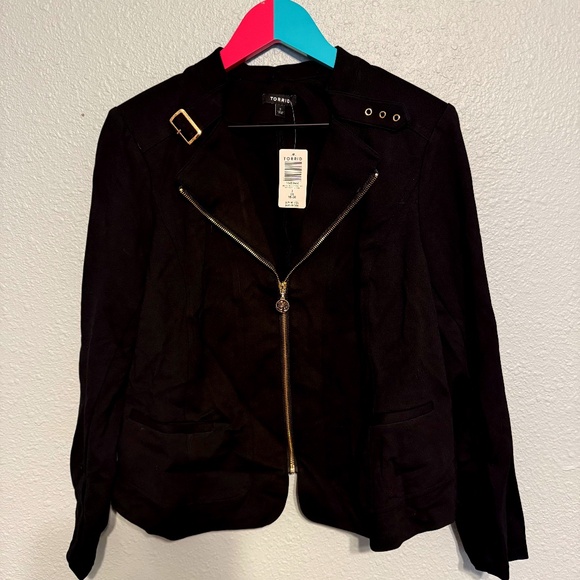 Torrid Size 2 Black and Gold ZipUp Moto Jacket Cardigan - Picture 1 of 6